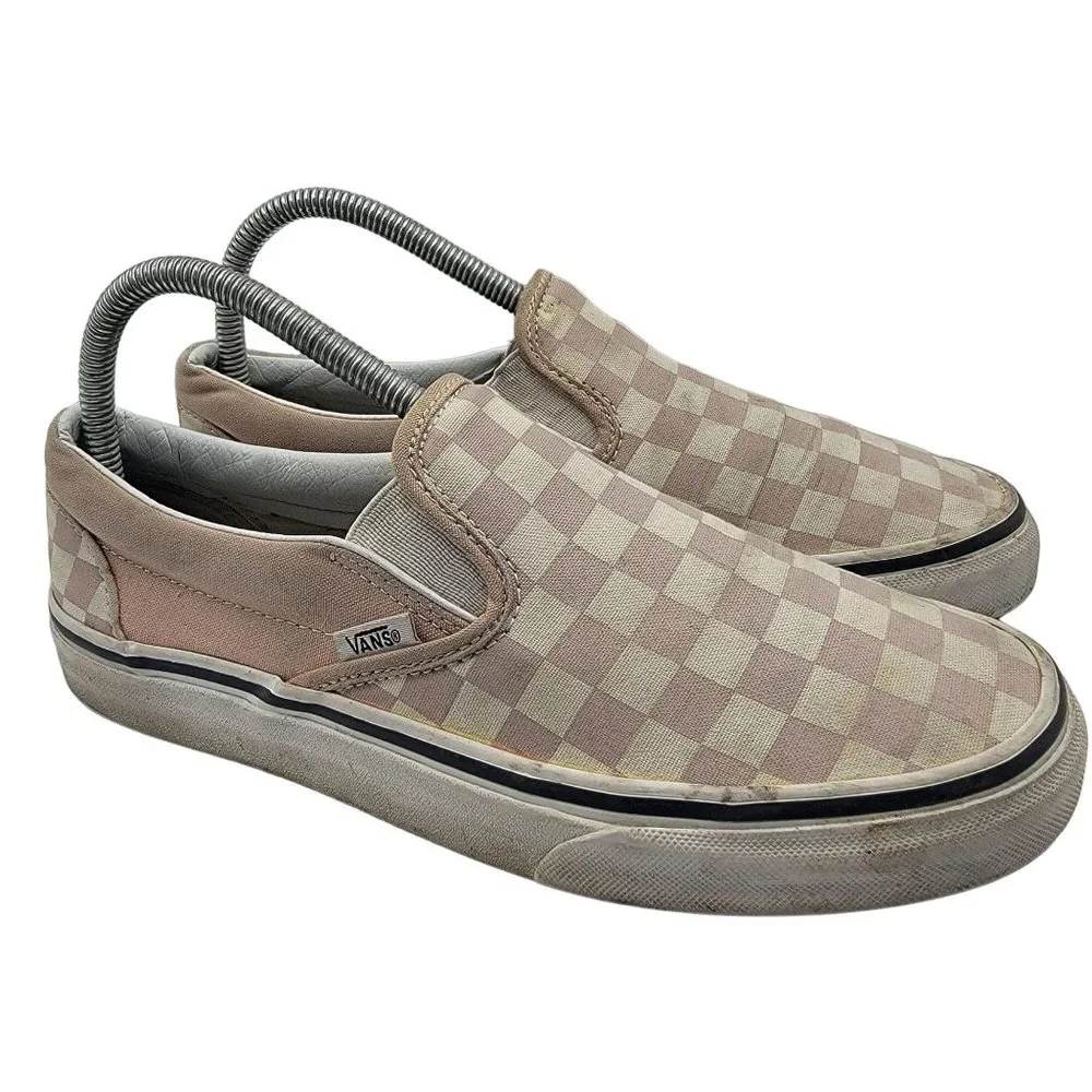 Vans Womens 8 Pink White Checkered Slip on Shoes Casual Low Top Comfort